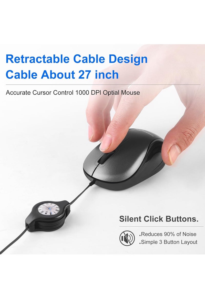 KASTWAVE - USB Wired Mini Mouse, Computer Mouse, Compact, Portable, Small Travel Mice with Retractable Cable, Corded Mouse, for Computers and Laptops, Gray - Image 1