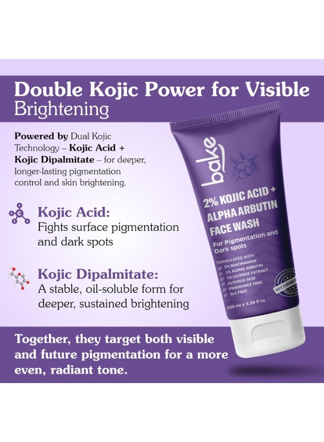BAKE 2% Kojic Acid Brightening Face Wash Dual Action Formula with Alpha Arbutin & Niacinamide | De-Tan Wash | For Pigmentation, Dark Spots & Tan Removal | Anti Pigmentation Daily Wash - 100ml (1, Kojic Acid Face Wash) - Image 3