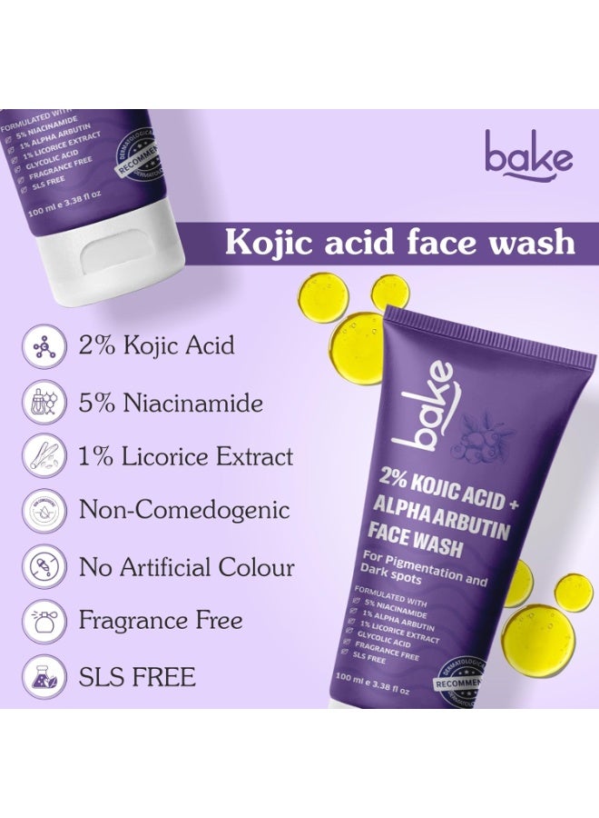 BAKE 2% Kojic Acid Brightening Face Wash Dual Action Formula with Alpha Arbutin & Niacinamide | De-Tan Wash | For Pigmentation, Dark Spots & Tan Removal | Anti Pigmentation Daily Wash - 100ml (1, Kojic Acid Face Wash) - Image 5
