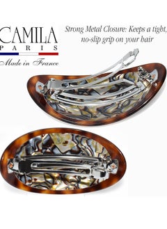 CAMILA Camila Paris CP3644 French Hair Barrette Clip Oval Brown and Onyx, Strong Hold Grip Hair Clips for Women, No Slip Rubberized Metal Closure, Durable Styling Girls Hair Accessories, Made in France  - Image 3