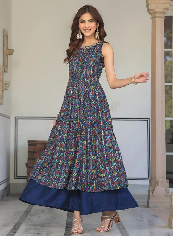 Janasya Janasya Embellished Sleeveless Kurta with Palazzo and Dupatta Set