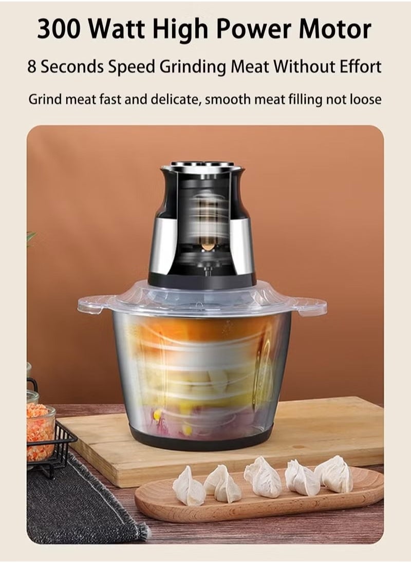 2L Electric Meat Grinder, Stainless Steel Food Processor with 4 Sharp Blades, Meat Blender Food Chopper for Meat, Vegetables, Fruits and Nuts