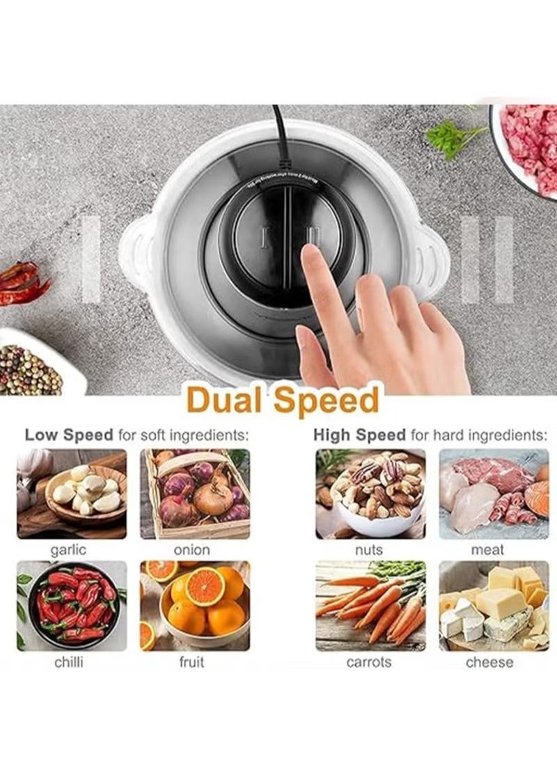2L Electric Meat Grinder, Stainless Steel Food Processor with 4 Sharp Blades, Meat Blender Food Chopper for Meat, Vegetables, Fruits and Nuts