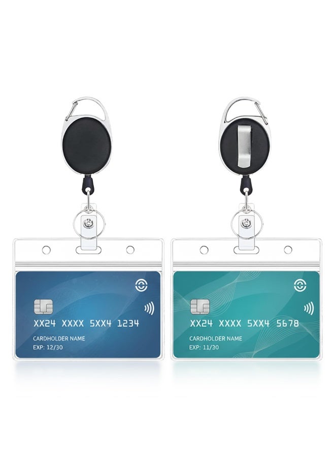 2 Pack Horizontal ID Badge Holder with Retractable Reel & Belt Clip – Clear Durable Plastic Card Case for Office, Work, Conferences, Events & Employee Name Tags - Image 1