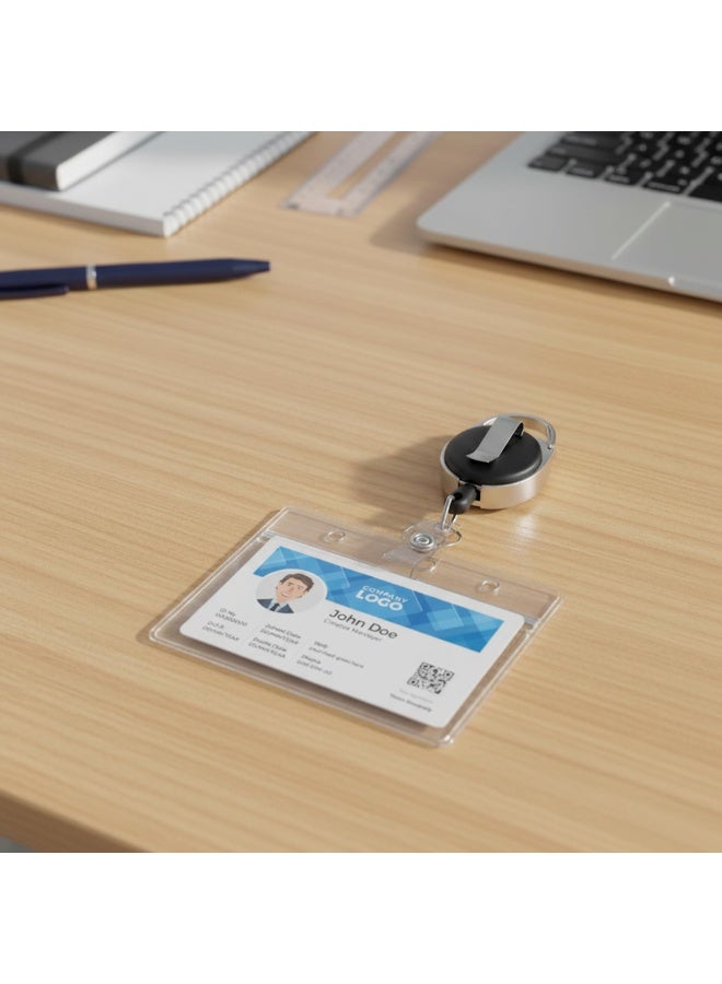 2 Pack Horizontal ID Badge Holder with Retractable Reel & Belt Clip – Clear Durable Plastic Card Case for Office, Work, Conferences, Events & Employee Name Tags - Image 4