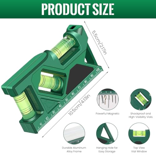 Serplex® Magnetic Leveler Level Tool with 3 Bubble Vials & Etched Scale for Horizontal, Vertical, and 45° Angles, Portable Leveling Tool for Construction, HVAC Installation - Image 2