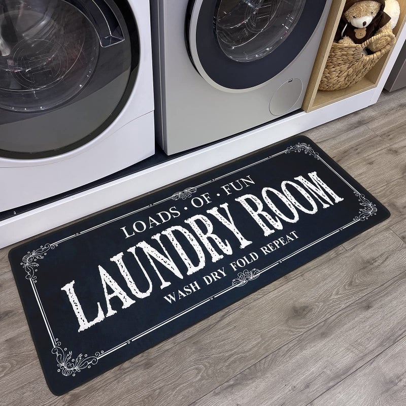 ROMAMIGO Non Slip Laundry Runner Rug - Farmhouse Kitchen Floor Mat for Mudroom and Bathroom - Black, 20 X 47 Inches - Image 1