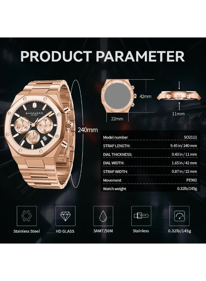 Sapphero  SAPPHERO Mens Watches Stainless Steel Quartz Watch for Men Waterproof Date Clock Fashion Business Wristwatch Gift for Men for Men | Best Price UAE