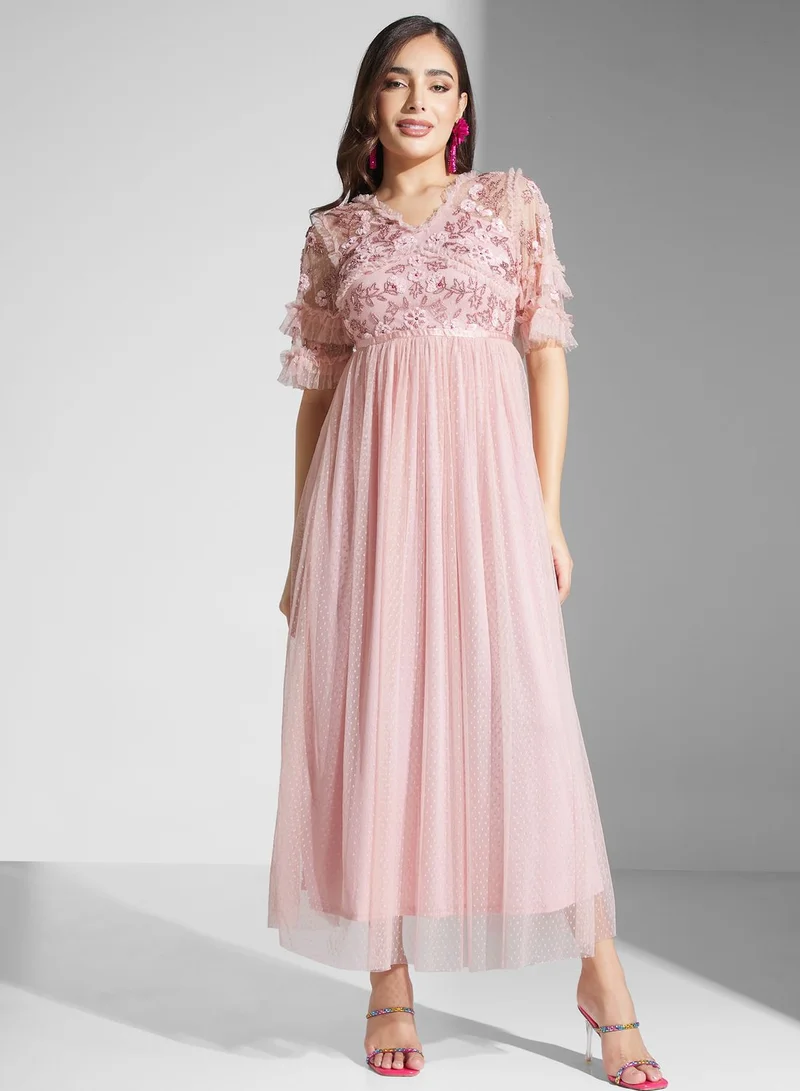 SINOIR Embroidered Tulle Maxi Dress