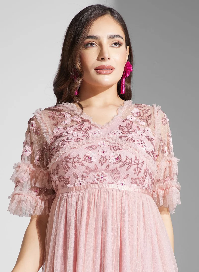 SINOIR Embroidered Tulle Maxi Dress