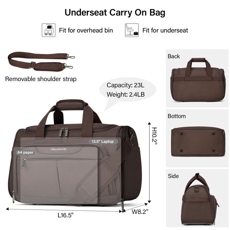 Hanke Underseat Carry On luggage Bags for Travel, Foldable Travel Bags for Women, Soft Lightweight Personal Item Travel Bag Small Carry On Bags for Airplanes, Travel Tote Bags for Women Men.ï¼ˆCoffeeï¼‰ - Image 2