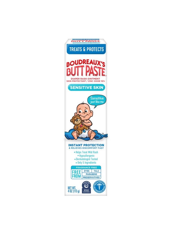 Boudreaux's Butt Paste For Sensitive Skin Diaper Rash Cream, Ointment For Baby, 4 Oz Tube - Image 1