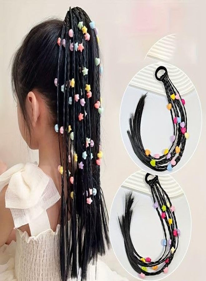 Dkriva وصلات شعر للأطفال من Dkriva®، قطع شعر صناعية مضفرة مع خرز ملون، وصلات شعر مطاطية للبنات، ذيل حصان صغير للأزياء التنكرية، والتصفيف، والفعاليات المدرسية (قطعتان) - Image 5
