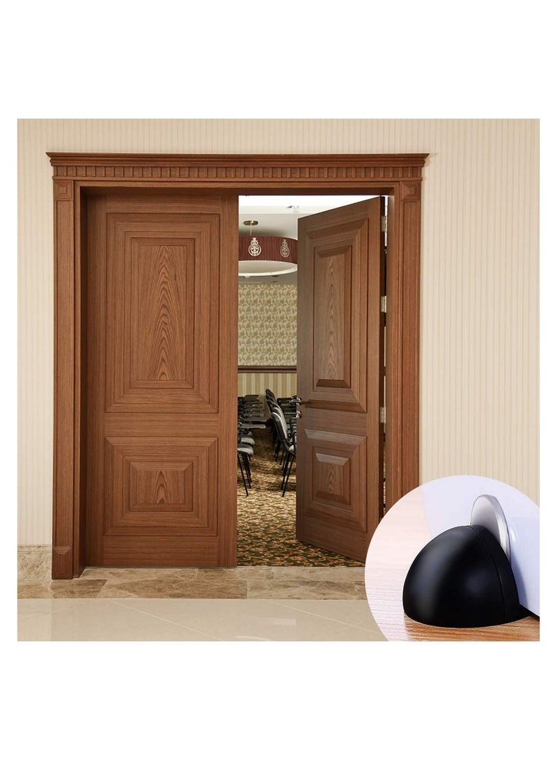 Magnetic Door Stops - Heavy Duty Floor Mounted Self-Adhesive Stainless Steel Door Holder with Soft Close Feature, Black Rubber, 2 Pack  - Image 5