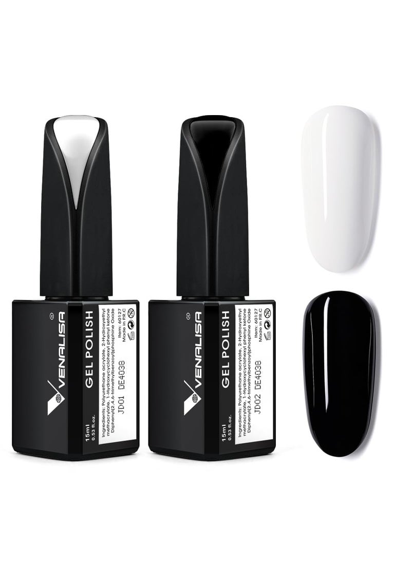V VENALISA - VENALISA 2Pcs 15ml Black White Gel Nail Polish Kit, Nail Gel Polish Set Soak Off UV LED Nail Art Starter Manicure Salon DIY at Home - Image 1