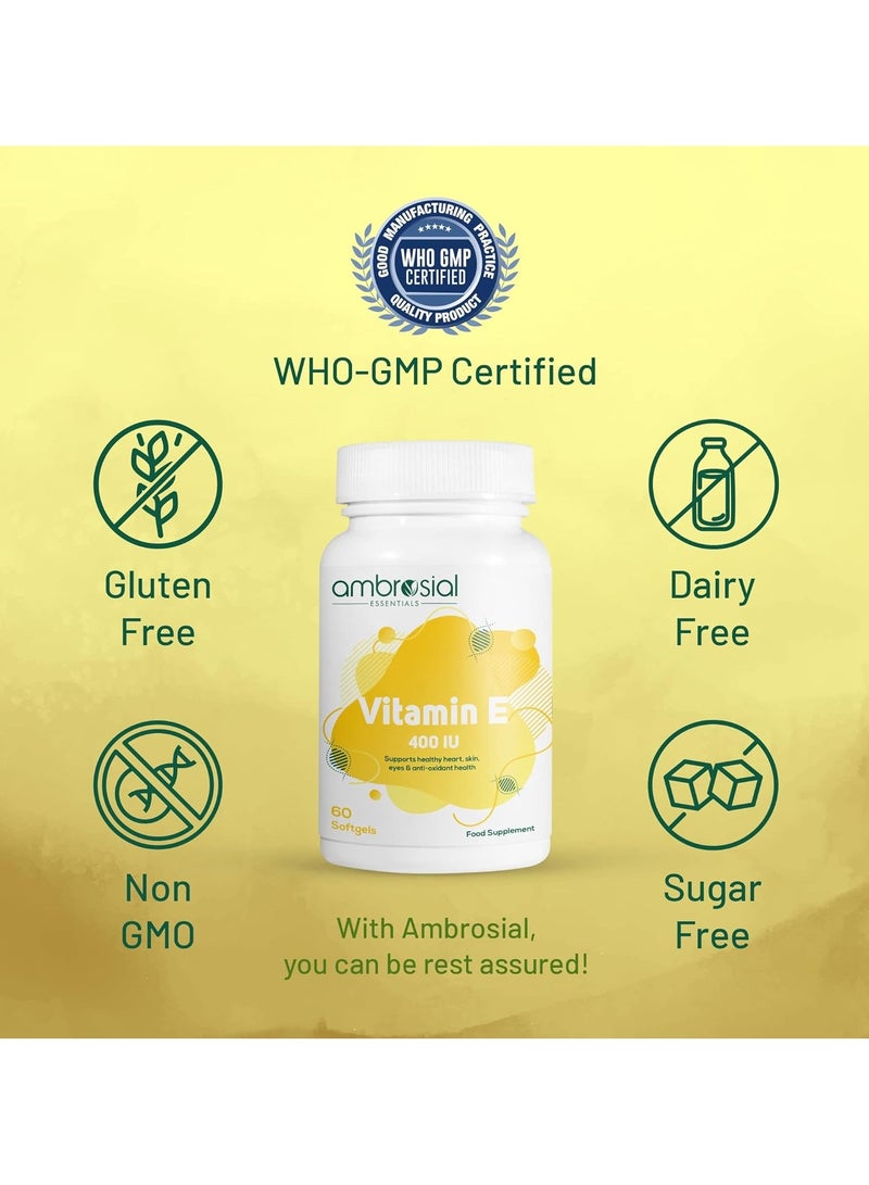 ambrosial Vitamin E 400 Iu Supports Healthy Heart, Skin, Eyes And Anti-Oxidant Health Pack of 2 - Image 4