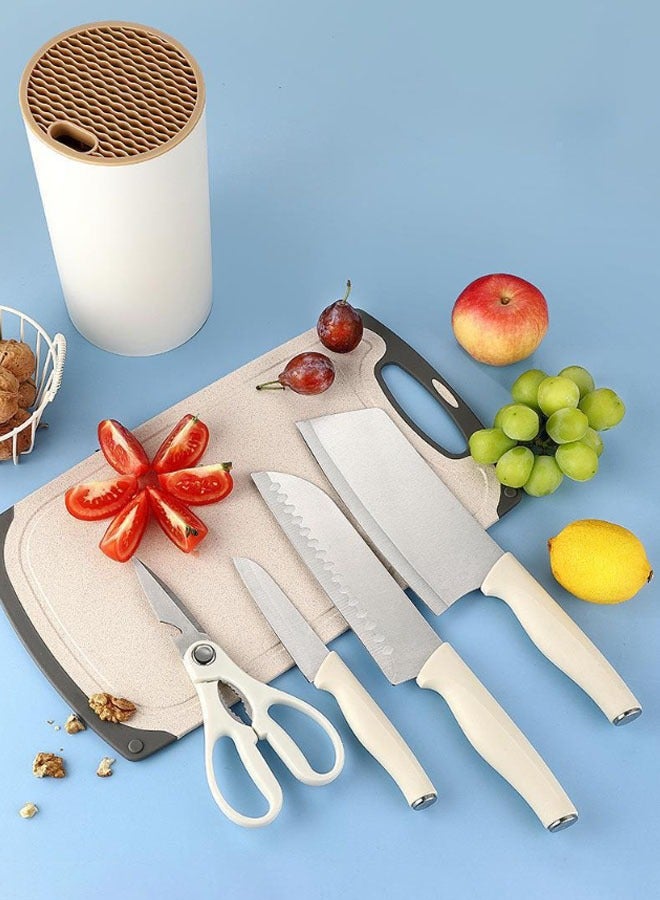 Hanayo مجموعة سكاكين مطبخ 5 قطع مع حامل سكاكين من الفولاذ المقاوم للصدأ مع مقبض مريح للتقطيع والتقطيع والتقشير (أبيض) - Image 4