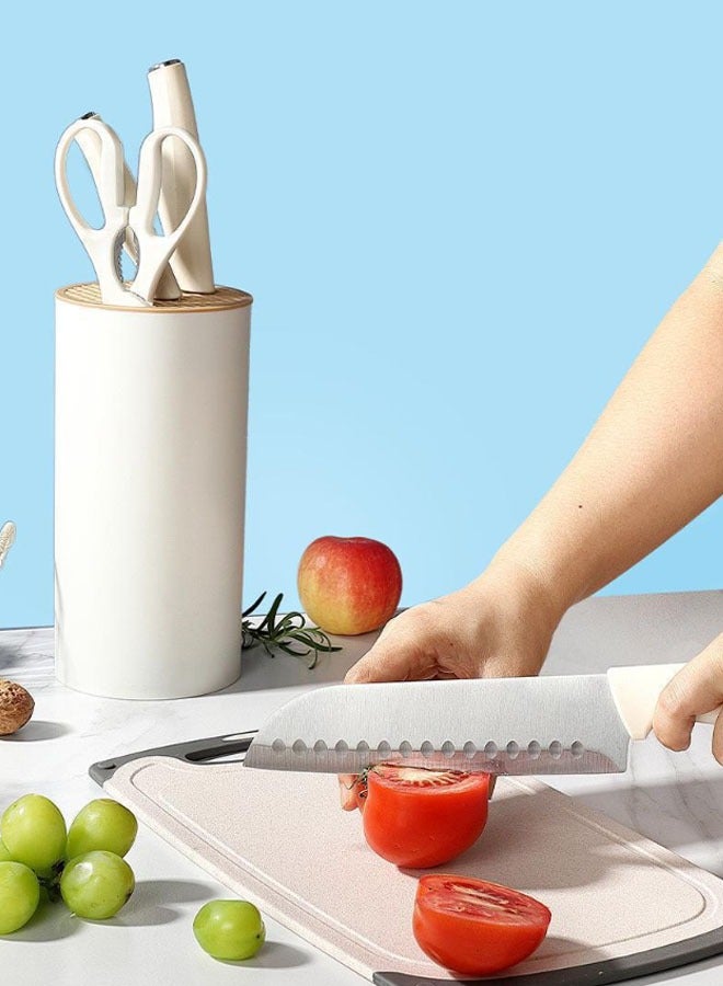 Hanayo مجموعة سكاكين مطبخ 5 قطع مع حامل سكاكين من الفولاذ المقاوم للصدأ مع مقبض مريح للتقطيع والتقطيع والتقشير (أبيض) - Image 5