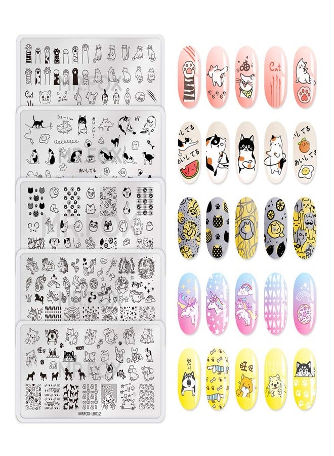 Mr. Fox MR.FOX 5 pcs Nail Printing Board Set a Variety of cat Claws Kittens Puppies Unicorns and Other Patterns Art DIY Stamping templates - Image 1