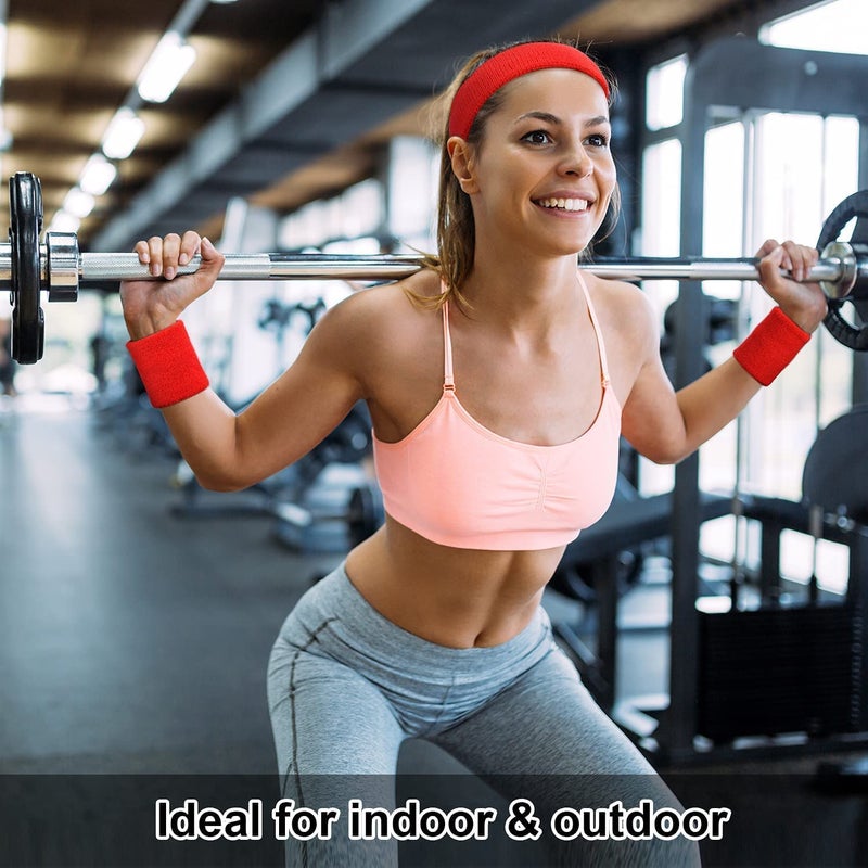 STEFFER سوار الرأس وسوار المعصم STEFFER للرياضة وصالة الألعاب الرياضية، اليوغا (1 سوار رأس - 2 أساور معصم) للرجال والنساء (أحمر) - Image 2