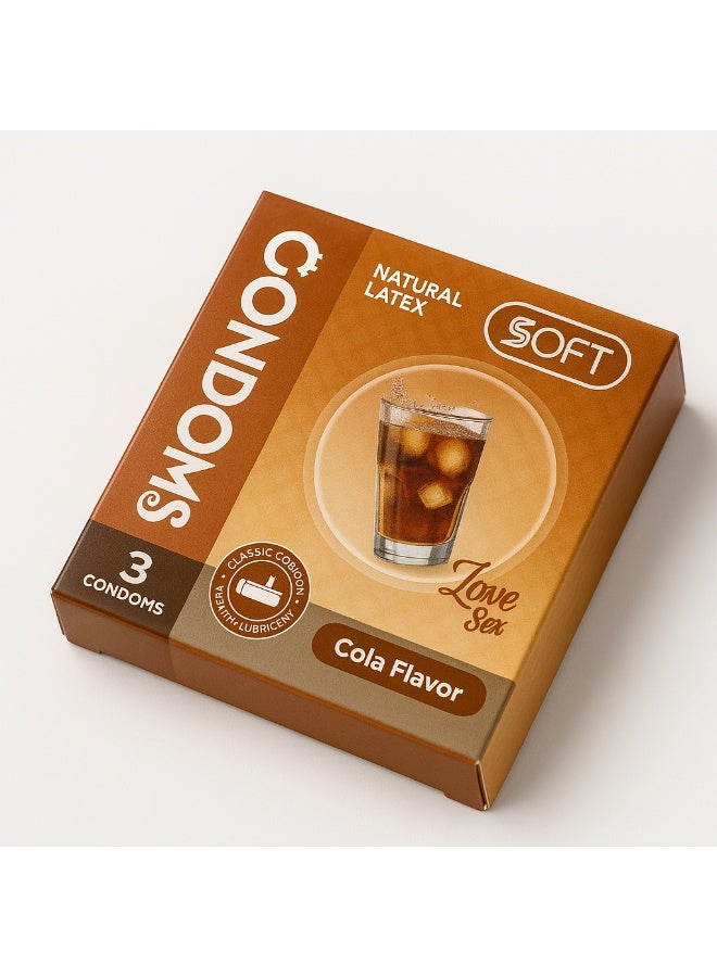سوفت واقي ذكري سوفت نكهة الكولا – لاتكس طبيعي – 3 قطع | حماية وأمان مع رائحة ونكهة الكولا المنعشة - Image 2