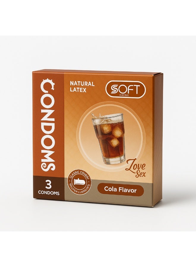 سوفت واقي ذكري سوفت نكهة الكولا – لاتكس طبيعي – 3 قطع | حماية وأمان مع رائحة ونكهة الكولا المنعشة - Image 1
