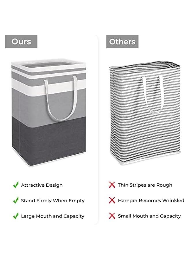 HomeHacks 2 Pack Large Laundry Baskets, Waterproof, Freestanding Laundry Hampers, Collapsible Clothes Hamper with Reinforced Handles in Laundry Room, College Dorm, Bathroom, Bedroom (Grey, 75Lx2) - Image 3