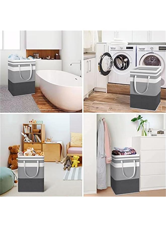 HomeHacks 2 Pack Large Laundry Baskets, Waterproof, Freestanding Laundry Hampers, Collapsible Clothes Hamper with Reinforced Handles in Laundry Room, College Dorm, Bathroom, Bedroom (Grey, 75Lx2) - Image 5