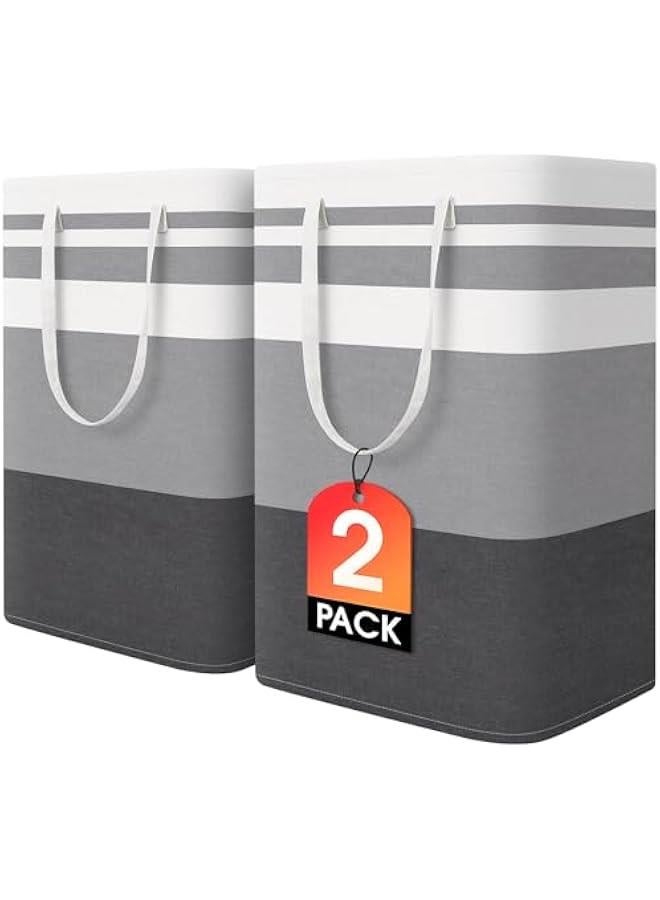 HomeHacks 2 Pack Large Laundry Baskets, Waterproof, Freestanding Laundry Hampers, Collapsible Clothes Hamper with Reinforced Handles in Laundry Room, College Dorm, Bathroom, Bedroom (Grey, 75Lx2) - Image 1