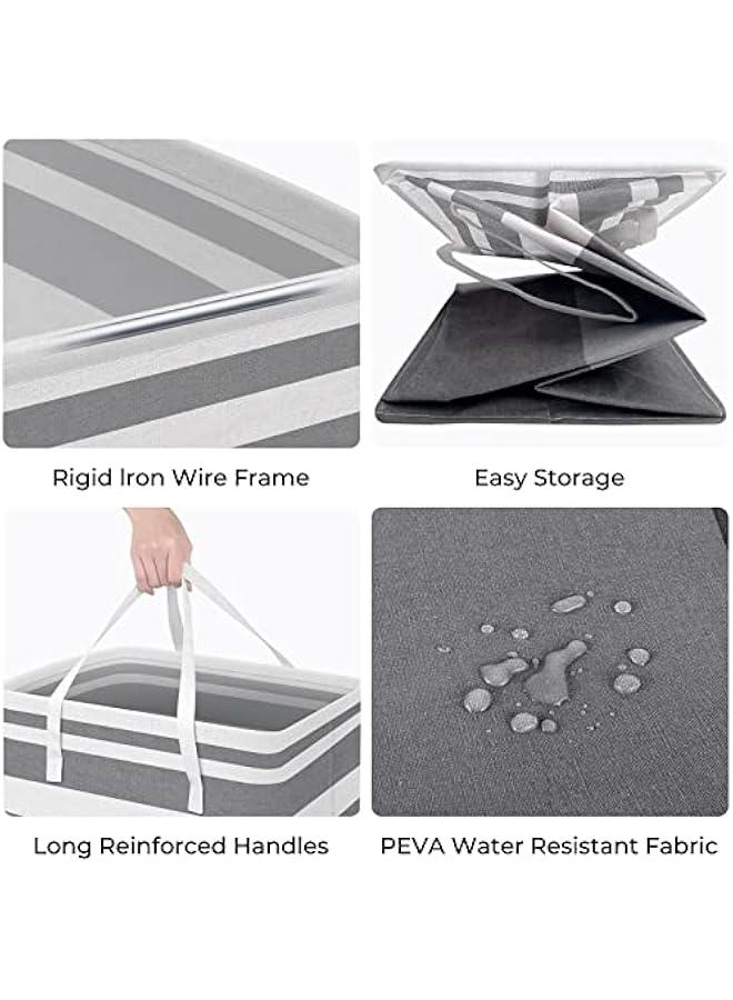 HomeHacks 2 Pack Large Laundry Baskets, Waterproof, Freestanding Laundry Hampers, Collapsible Clothes Hamper with Reinforced Handles in Laundry Room, College Dorm, Bathroom, Bedroom (Grey, 75Lx2) - Image 2