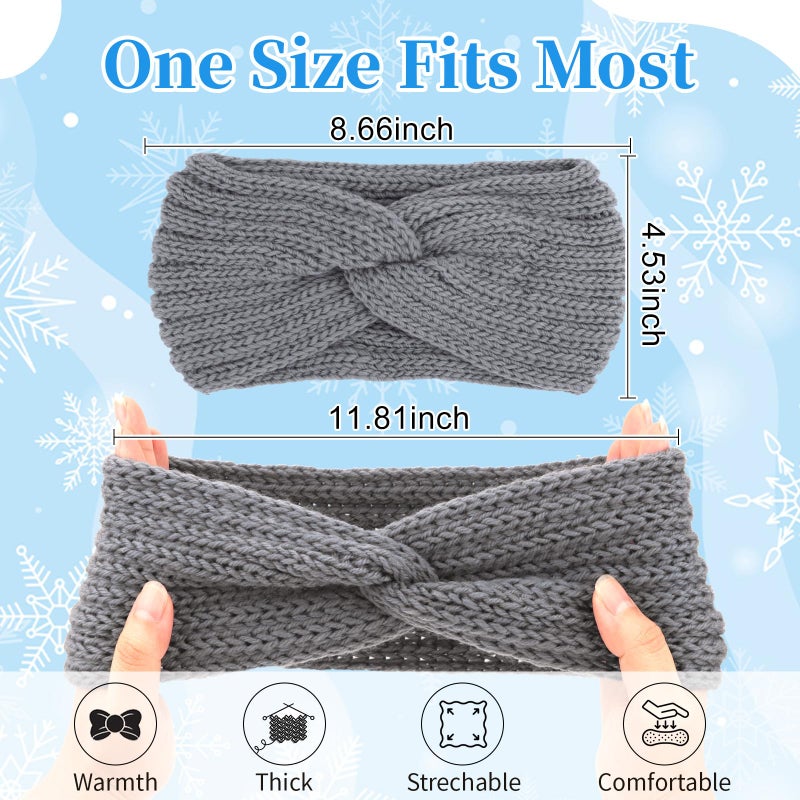 YARIEW Winter Headbands for Women Ear Warmers Warm Headbands for Women Winter Accessories Knitted Headband Thick Crochet Head Wraps Stocking Stuffers Gifts Black White Brown Gray Burgundy - Image 2