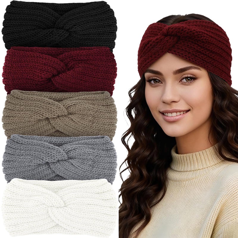 YARIEW Winter Headbands for Women Ear Warmers Warm Headbands for Women Winter Accessories Knitted Headband Thick Crochet Head Wraps Stocking Stuffers Gifts Black White Brown Gray Burgundy - Image 1