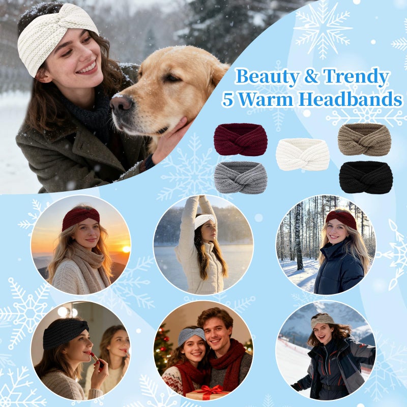 YARIEW Winter Headbands for Women Ear Warmers Warm Headbands for Women Winter Accessories Knitted Headband Thick Crochet Head Wraps Stocking Stuffers Gifts Black White Brown Gray Burgundy - Image 4