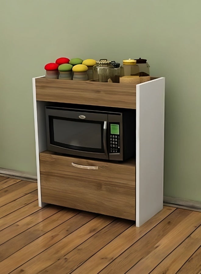 woodx Compact Microwave Kitchen Stand with Drawer and Open Top Shelf  - Image 1