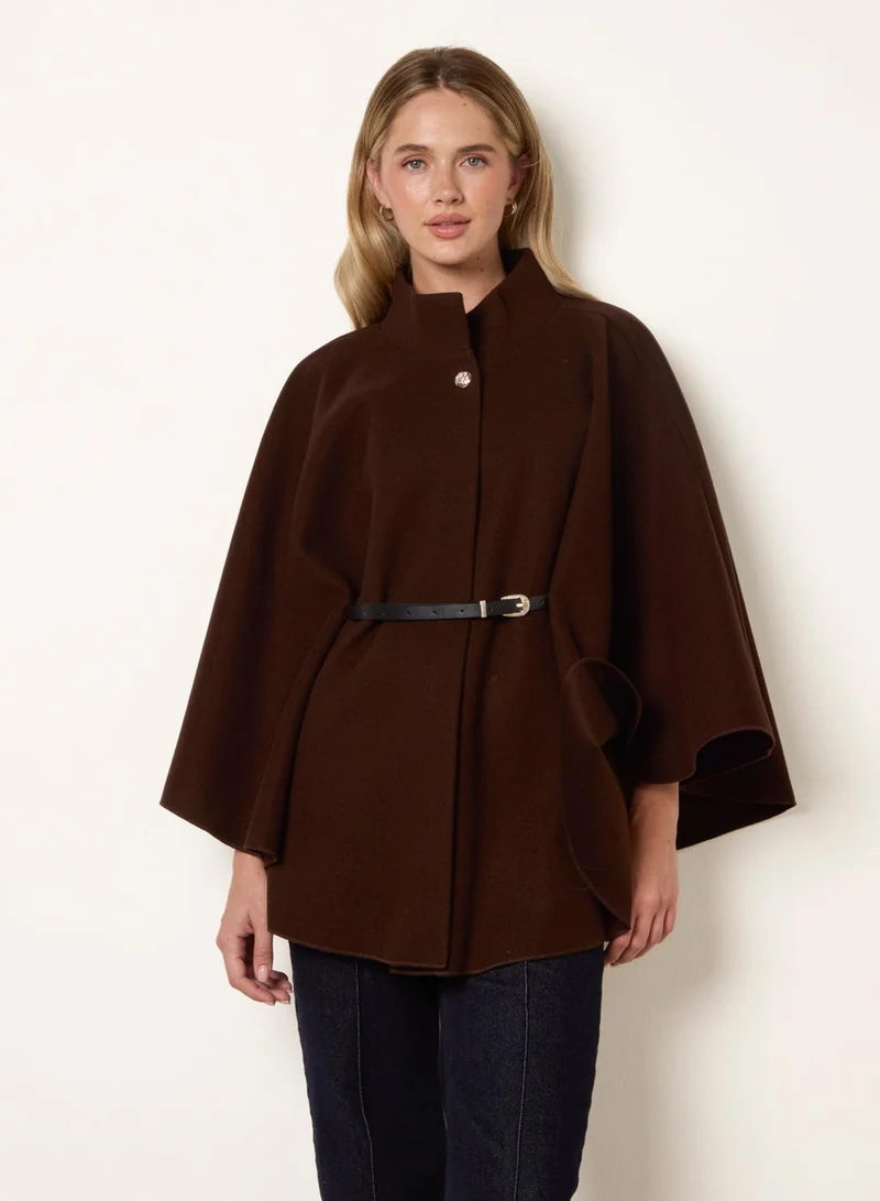 Funnel Neck Tie Front Cape