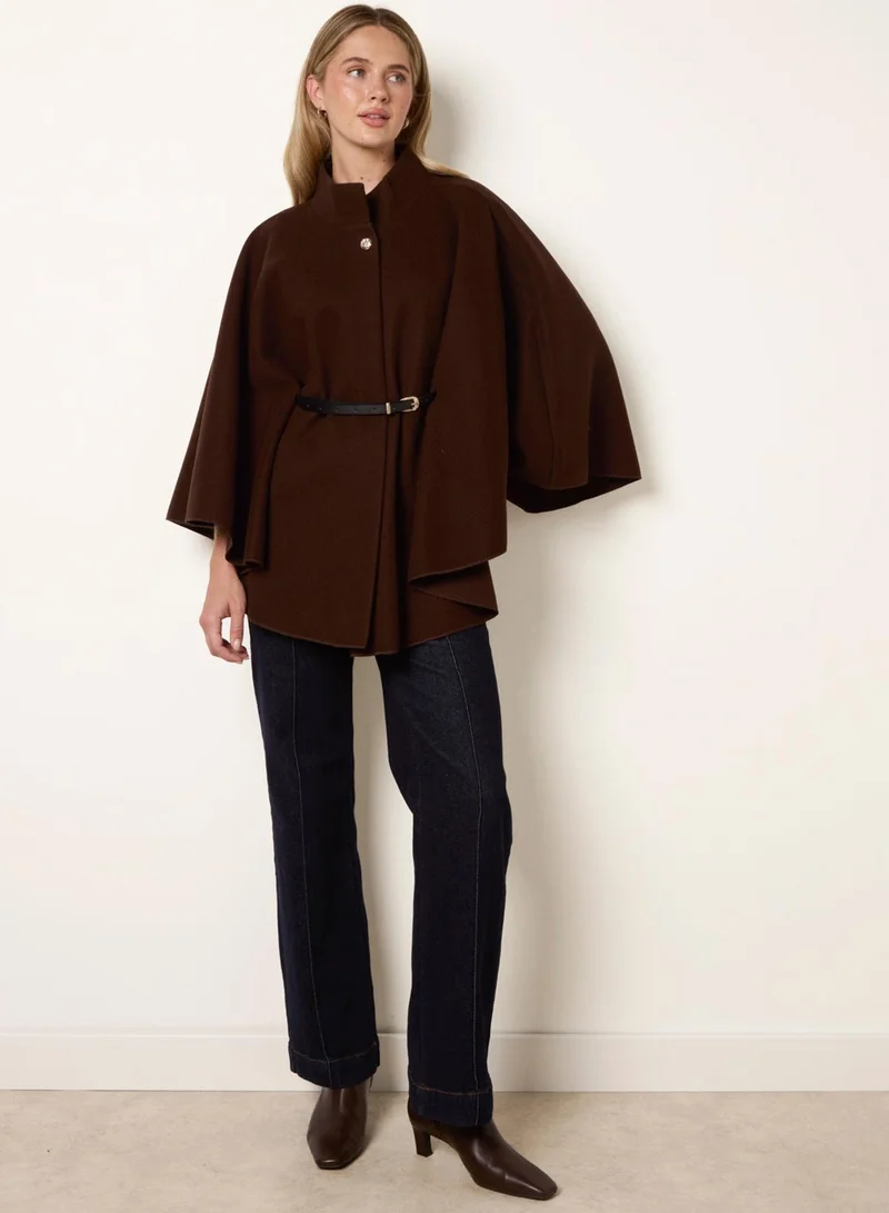 Blue Vanilla  Funnel Neck Tie Front Cape for Women | Best Price UAE