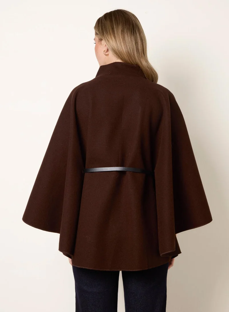 Blue Vanilla  Funnel Neck Tie Front Cape for Women | Best Price UAE