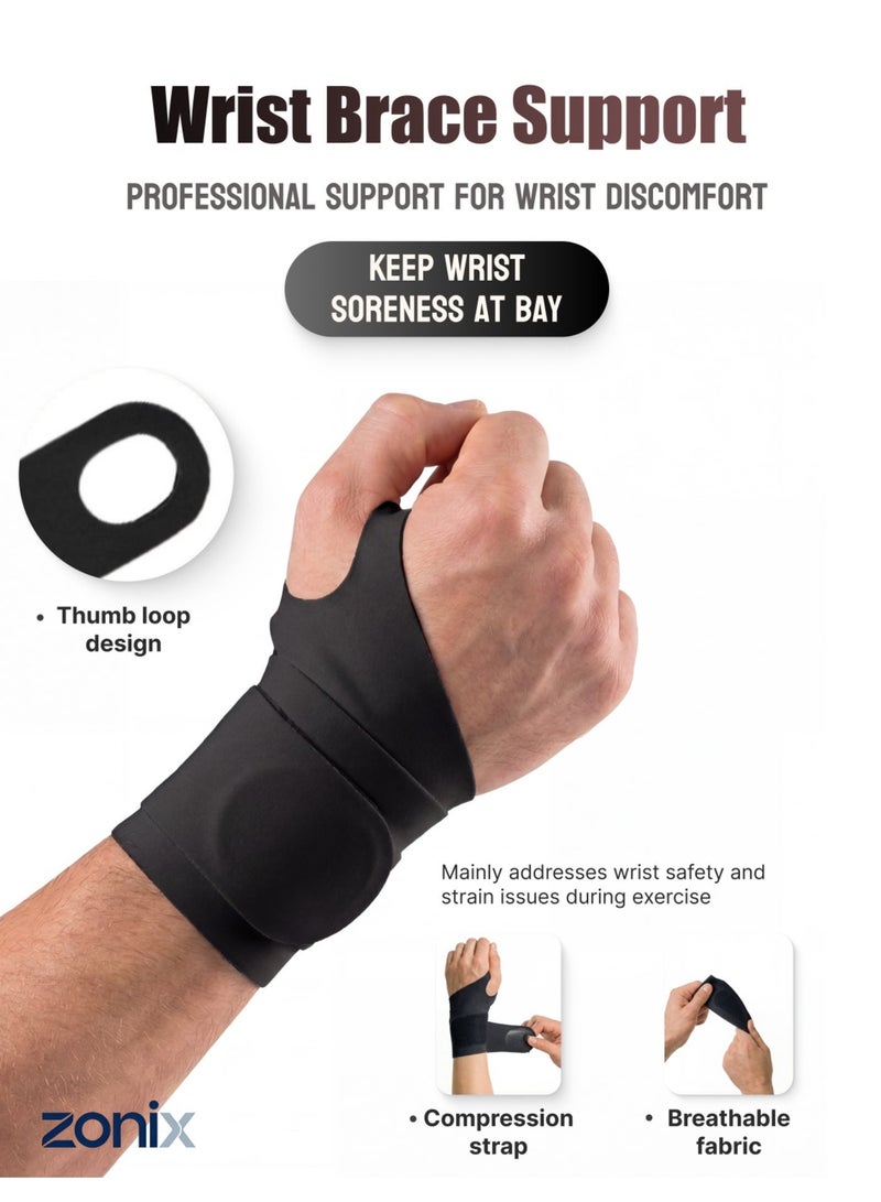 ZONIX Wrist Support Brace with Thumb Loop, Adjustable Compression Wrap, Ultra-Thin Breathable Elastic Straps for Pain Relief, Carpal Tunnel, Tendonitis & Arthritis – Ideal for Office Work, Typing, Gaming & Daily Tasks, Fits Men & Women (Universal Left/Right) - Image 1