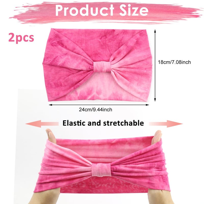 May Create MAYCREATE® 2Pcs Head Bands for Women, Wide Hair Bands for Womens, Stretchy Pre-tied Sport Hair Band, Fashion Sweat Headband for Women, Moisture-wicking Polyester, Quick Dry Headwear (Pink & Orange) - Image 2