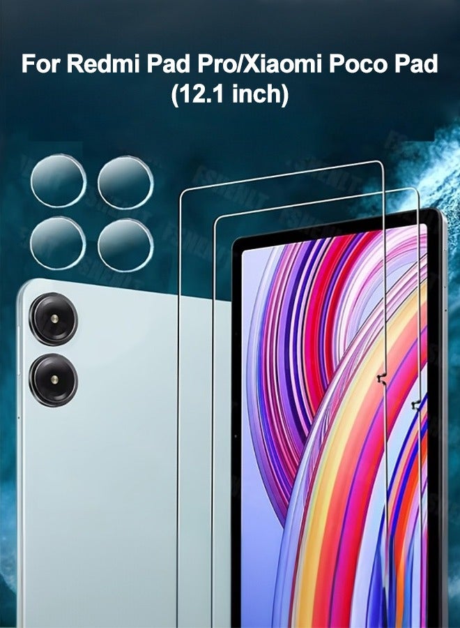 Tersely [2+2 Pack] Tempered Glass Screen Protector for Xiaomi Redmi Pad Pro 12.1 Inches/Poco pad with 2pcs Lens Protector, 9H Hardness, Crystal Clear Screen Protector, Anti-Fingerprint, Anti-Glare, Scratch-Resistant - Image 1