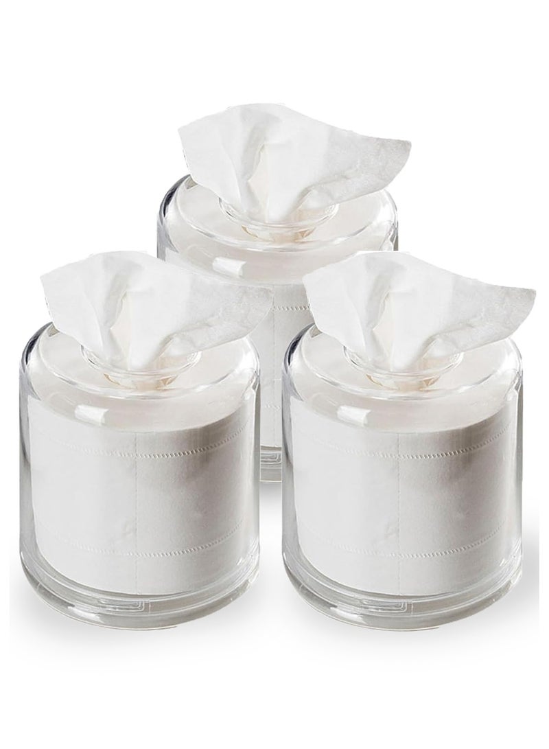 ADAK Modern Acrylic Round Tissue Box Cover, Transparent, Resin and Plastic Construction| Anti-dust Face Towel Storage Box (Size : 13.5cm*13.5cm*14cm) (3 Pcs) - Image 1