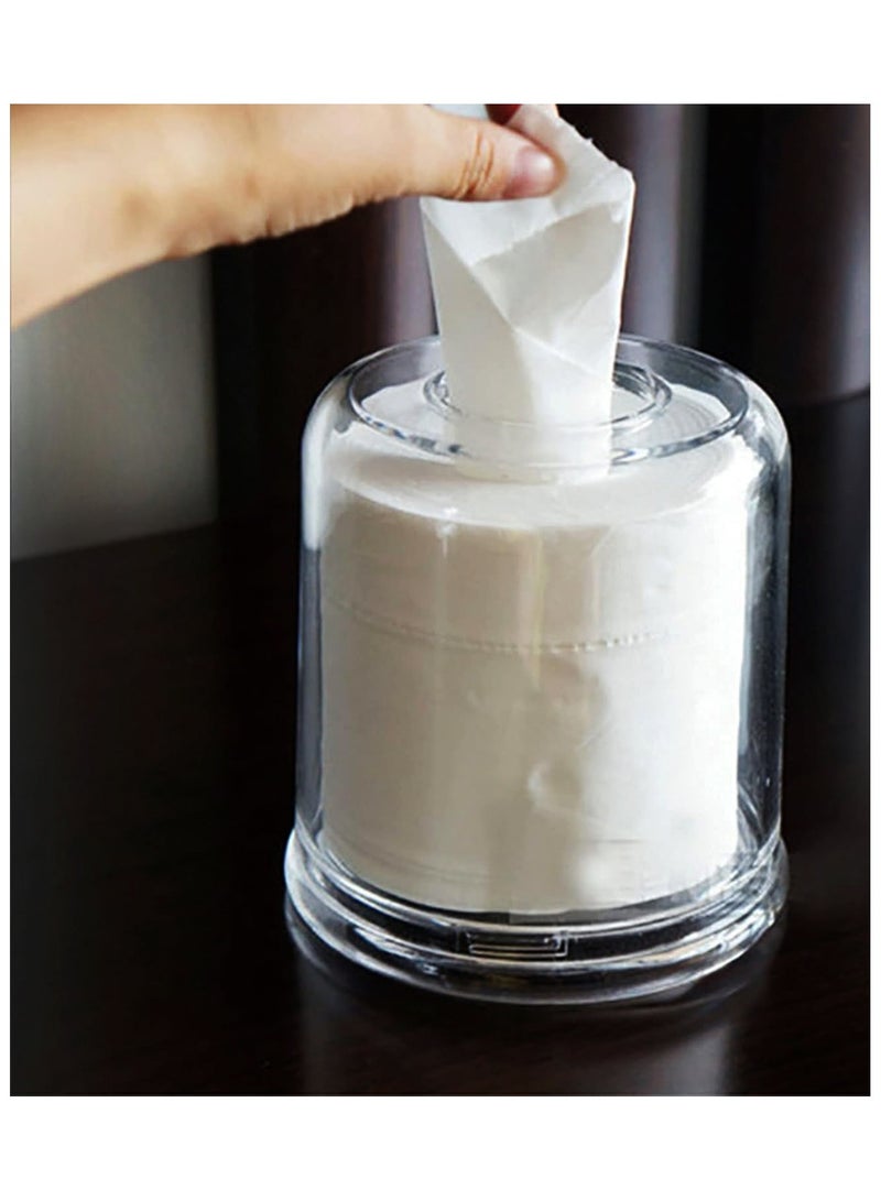 ADAK Modern Acrylic Round Tissue Box Cover, Transparent, Resin and Plastic Construction| Anti-dust Face Towel Storage Box (Size : 13.5cm*13.5cm*14cm) (3 Pcs) - Image 3