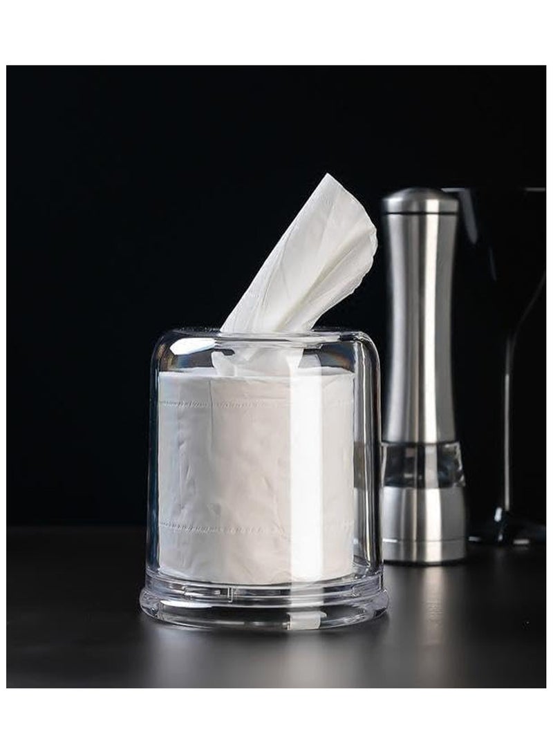 ADAK Modern Acrylic Round Tissue Box Cover, Transparent, Resin and Plastic Construction| Anti-dust Face Towel Storage Box (Size : 13.5cm*13.5cm*14cm) (3 Pcs) - Image 4