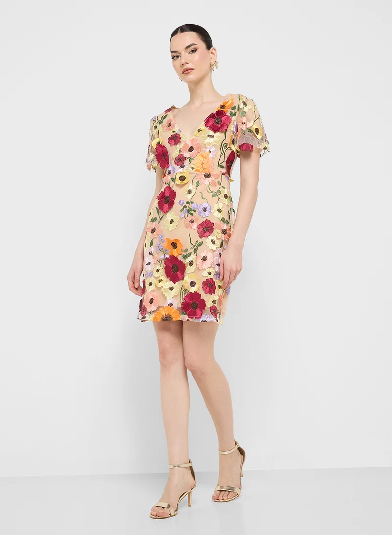 Ginger Boutique Floral Appliqué Mini Dress