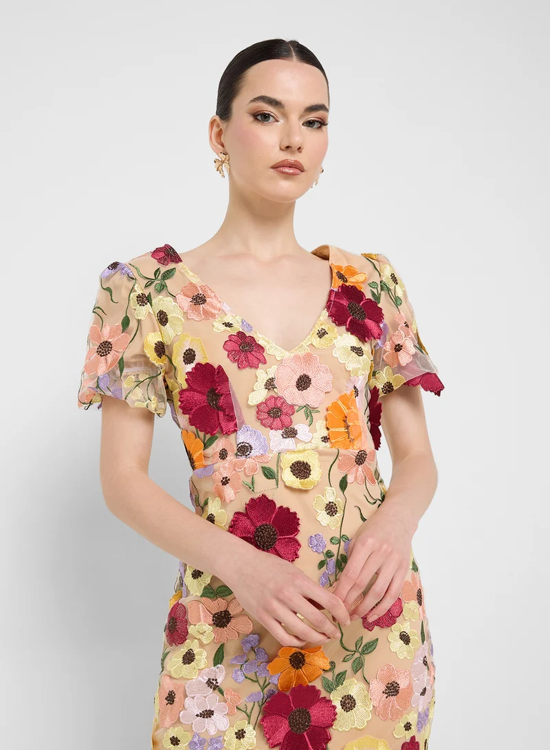 Ginger Boutique Floral Appliqué Mini Dress