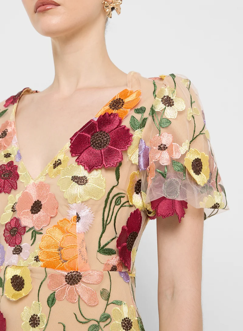 Ginger Boutique Floral Appliqué Mini Dress