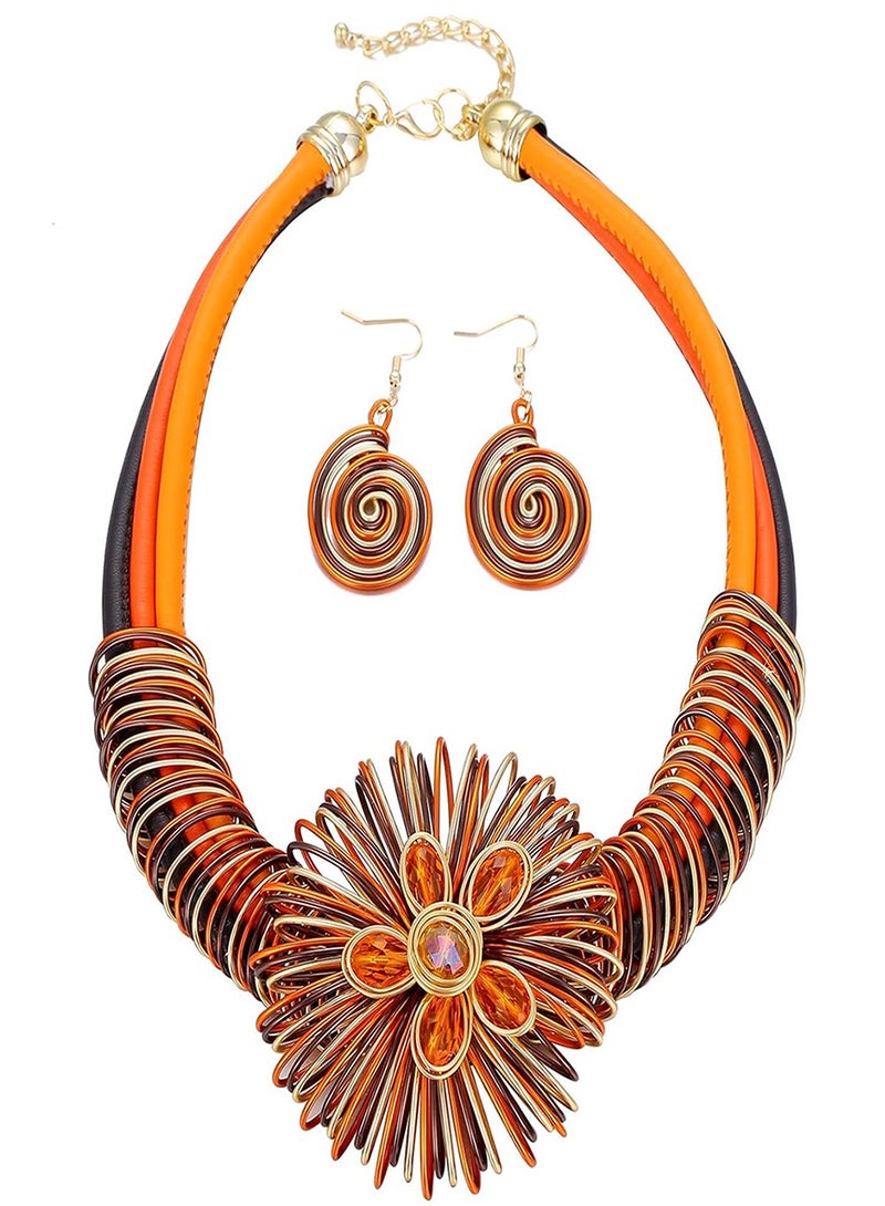 Necklaces Earrings Set for Women,Unique Colorful Collar Necklace Costume Jewelry Handmade  - Image 1