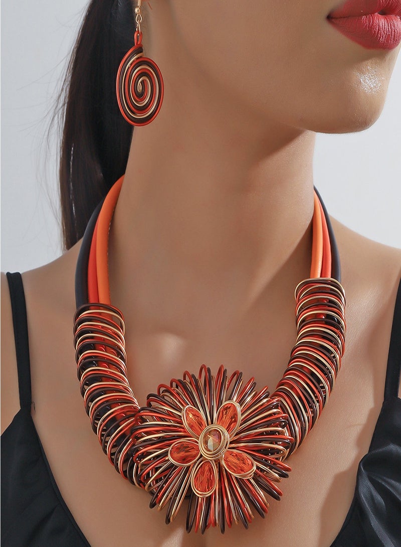Necklaces Earrings Set for Women,Unique Colorful Collar Necklace Costume Jewelry Handmade  - Image 3
