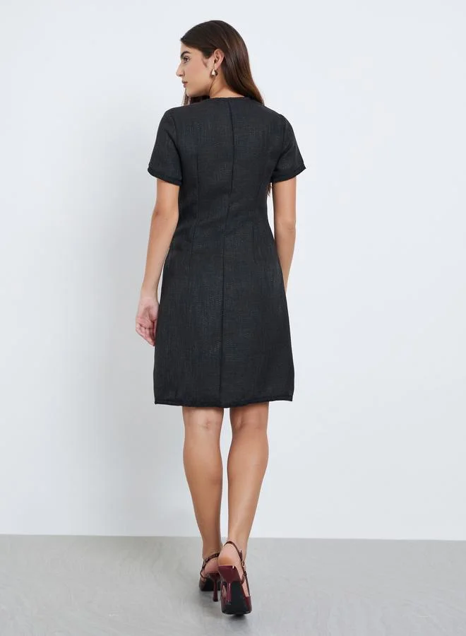 Styli black Styli Black Tweed Look Knee Length Dress for Women | Best Price UAE