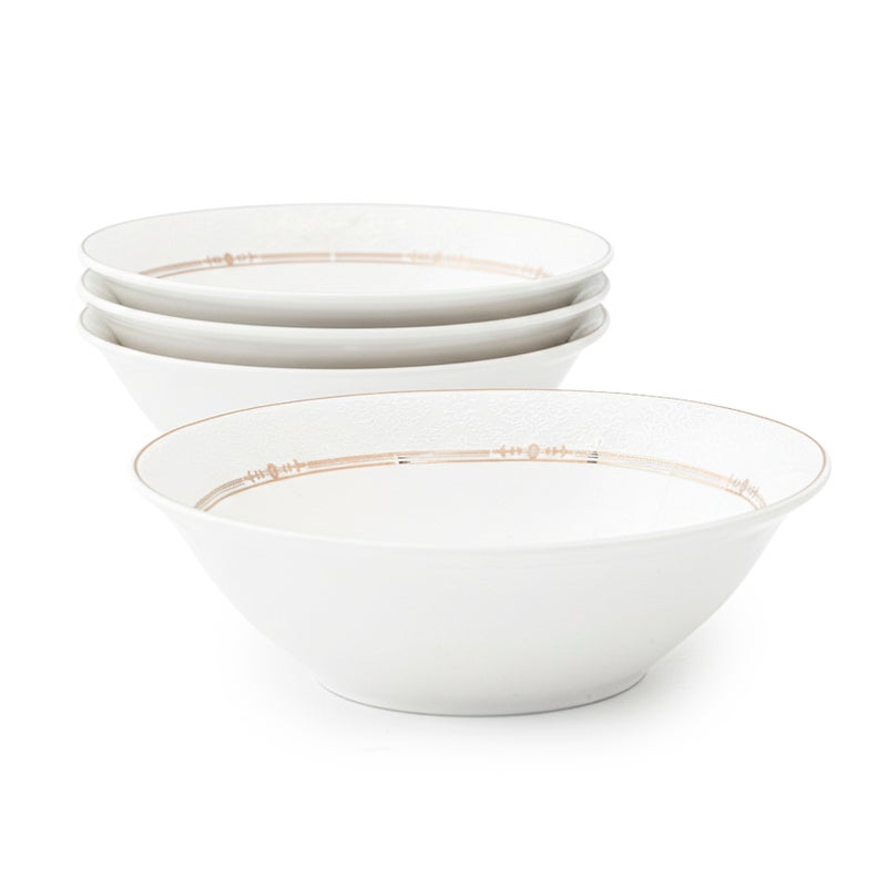 Shallow ISLA New Bone China Bowl 23 cm – Large White Serving Bowl for Salads & Sharing, Elegant Tableware for Daily Use, Brunch, Ramadan, Eid, Diwali & Gifting (Set of 4) - Image 1